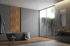 Gray and wooden bathroom corner